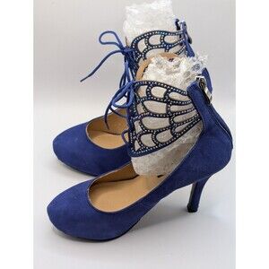 Theme Brand Cobalt Blue Suede Butterfly Strappy Stiletto Heel Shoes Size 6M
